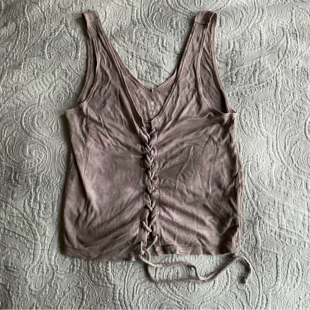 American Eagle Soft Sexy Tie Dye V-Neck String Tie Back
 Ribbed Lace-Up Tank Top